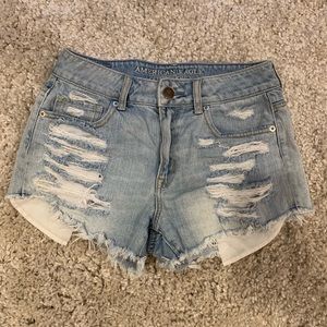 Ripped light denim American eagle shorts